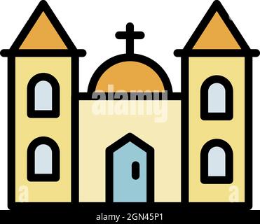 Chiesa edificio icona. Profilo chiesa costruzione vettore icona colore piatto isolato Illustrazione Vettoriale
