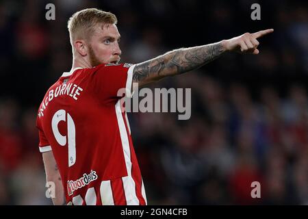 Sheffield, Inghilterra, 21 settembre 2021. Oli McBurnie di Sheffield Utd durante la partita della Carabao Cup a Bramall Lane, Sheffield. Il credito dell'immagine dovrebbe leggere: Darren Staples / Sportimage Credit: Sportimage/Alamy Live News Foto Stock