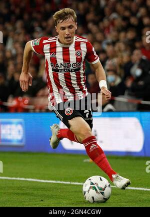 Sheffield, Inghilterra, 21 settembre 2021. Ben Osborn di Sheffield Utd durante la partita della Carabao Cup a Bramall Lane, Sheffield. Il credito dell'immagine dovrebbe leggere: Darren Staples / Sportimage Credit: Sportimage/Alamy Live News Foto Stock