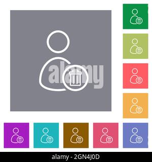 Eliminare le icone piatte del profilo utente su sfondi quadrati a colori semplici Illustrazione Vettoriale