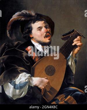 The Singing Lute Player di Hendrick ter Brugghen (1588-1629), olio su tela, 1628 Foto Stock