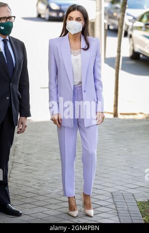 La Regina Letizia partecipa alla giornata mondiale della ricerca sul cancro presso l'ufficio centrale dell'AECC (Associazione spagnola contro il cancro) di Madrid, in Spagna, il 22 settembre del 2021. Di Archie Andrews/ABACAPRESS.COM Foto Stock