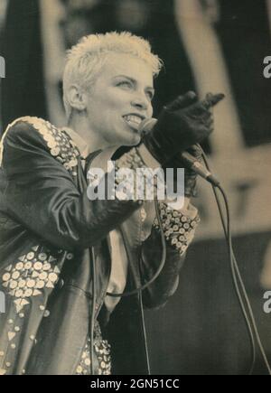 Il musicista scozzese Annie Lennox ad un concerto, 1989 Foto Stock