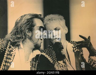 Il musicista scozzese Annie Lennox e Dave Stewart ad un concerto di Wembley, UK 1988 Foto Stock