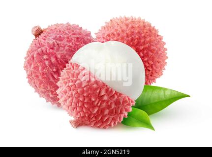 Lychee isolato. Frutta di lichi sbucciata isolata su sfondo bianco Foto Stock