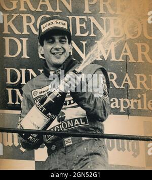 Pilota brasiliano Ayrton Senna, Gran Premio di San Marino 1989 Foto Stock