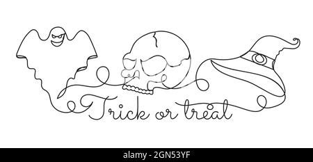 Halloween in stile lineare disegnato a mano. Illustrazione Vettoriale