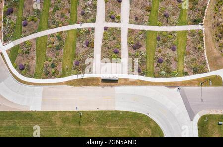 Oudolf Garden Detroit Aerial view 2021, Belle Isle, Detroit, Michigan Foto Stock
