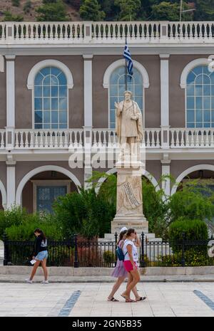 dionysios solomos statua piazza nella città di zante zante grecia, Foto Stock