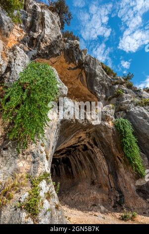 Grotta Danianos vicino Agalas sull'isola greca ionica di Zante o Zante in grecia in estate. Foto Stock