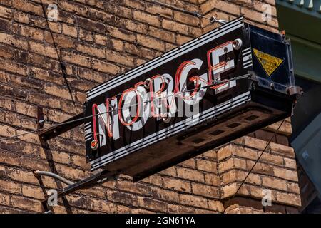 Neon Norge firma a Pomeroy, Washington state, USA [Nessuna pubblicazione di proprietà; solo licenza editoriale] Foto Stock