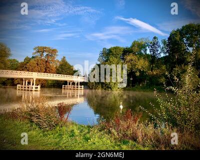 Non esclusivo: ***NESSUNA MAIL ONLINE A MENO CHE NON SIA D'ACCORDO***la nebbia della mattina presto pende sul fiume tamigi al ponte di Whitchurch. Foto Stock