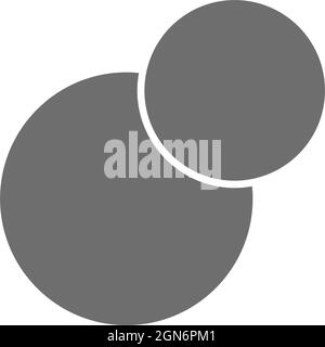 Grafico a torta, cerchi intersecanti, icona grigia del diagramma venn. Illustrazione Vettoriale