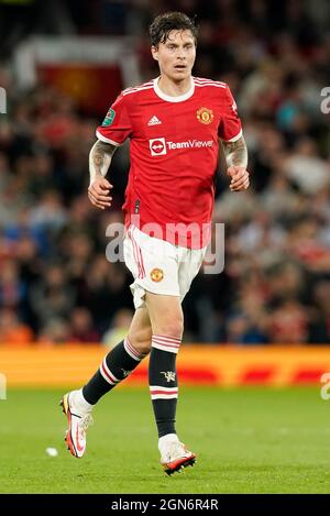 Manchester, Inghilterra, 22 settembre 2021. Victor Lindelof del Manchester United durante la partita della Carabao Cup a Old Trafford, Manchester. Il credito d'immagine dovrebbe leggere: Andrew Yates / Sportimage Credit: Sportimage/Alamy Live News Foto Stock