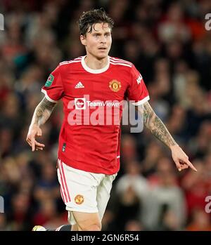 Manchester, Inghilterra, 22 settembre 2021. Victor Lindelof del Manchester United durante la partita della Carabao Cup a Old Trafford, Manchester. Il credito d'immagine dovrebbe leggere: Andrew Yates / Sportimage Credit: Sportimage/Alamy Live News Foto Stock