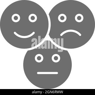 Emoticon di feedback, positivo, negativo e neutro faccia grigia icona. Illustrazione Vettoriale