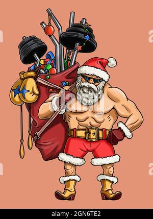 Divertente bodybuilder Babbo Natale. Buono felice anno nuovo. Babbo Natale per gli atleti. Foto Stock