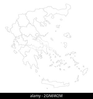 Carta politica della Grecia. Divisioni amministrative - amministrazioni decentrate. Semplice mappa vettoriale a contorno nero vuota piatta Illustrazione Vettoriale