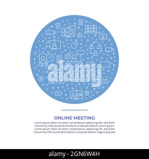 Concetto di cerchio per riunioni online composto da icone a linea sottile Illustrazione Vettoriale