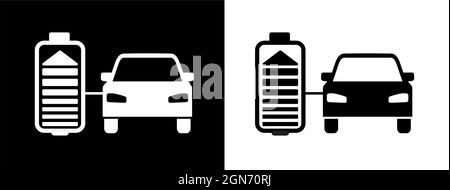 Cartello con due alternative in bianco e nero per la ricarica dell'auto elettrica. Illustrazione vettoriale. EPS10 Illustrazione Vettoriale