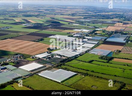 Modelli di campo nel mercato ad alta resa giardinaggio terra agricola vicino Hesketh Bank, West Lancashire, North West England, UK Foto Stock