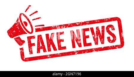 Francobollo rosso con megafono - Fake News Foto Stock
