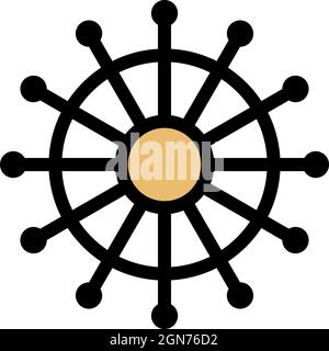 Icona della ruota dentata per cucire. Contorno ruota di cucitura vettore icona colore piatto isolato Illustrazione Vettoriale