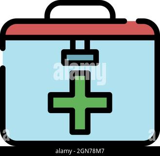 Icona del kit di pronto soccorso. Contorno del kit di pronto soccorso icona vettoriale colore piatto isolato Illustrazione Vettoriale