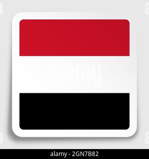ICONA bandiera DELLO YEMEN su adesivo quadrato di carta con ombra. Pulsante per applicazioni mobili o Web. Vettore Illustrazione Vettoriale