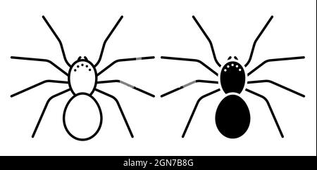 Icona lineare. Ragno velenoso a otto zampe. Pesti di insetto pericolosi. Semplice vettore bianco e nero isolato su sfondo bianco Illustrazione Vettoriale