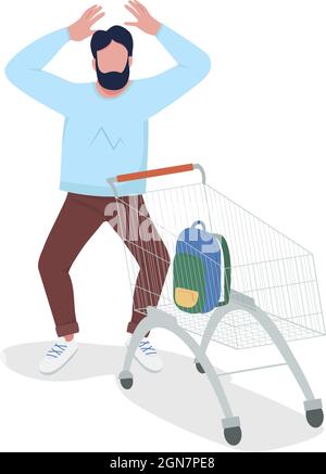 Uomo scioccato con carrello semi piatto colore vettore carattere Illustrazione Vettoriale