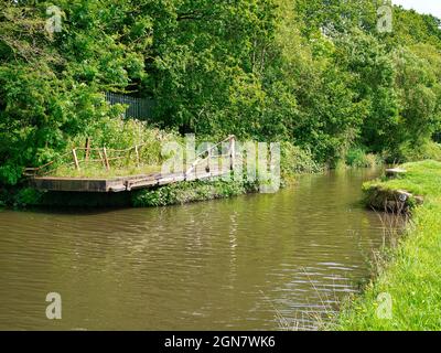 Un ponte sospeso e disutilizzato sul canale Leeds-Liverpool nel Lancashire, Inghilterra, Regno Unito Foto Stock