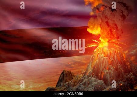 Eruzione statovulcano di notte con esplosione sullo sfondo della bandiera estone, soffre di disastro e cenere vulcanica concettuale illustrazione 3D di n Foto Stock