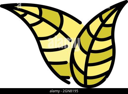 Icona a due lamelle appuntite. Contorno due leaves appuntiti due leaves vettoriali icona colore piatto isolato Illustrazione Vettoriale