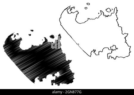 Distretto di Debbhumi Dwarka (Stato di Gujarat, Repubblica dell'India) illustrazione vettoriale della mappa, schizzo della mappa di Debbhumi Dwarka Illustrazione Vettoriale