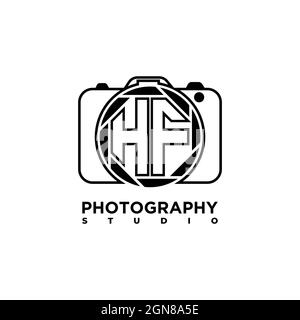 HF lettera del logo Fotografia geometrica vettore del modello di stile della forma della fotocamera Illustrazione Vettoriale