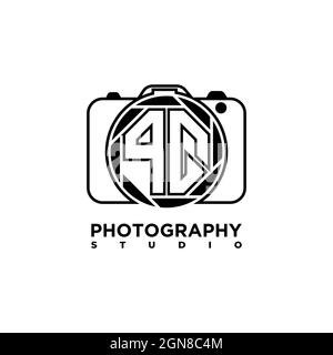 Lettera con logo PQ Fotografia geometrica vettore modello di stile della forma della fotocamera Illustrazione Vettoriale