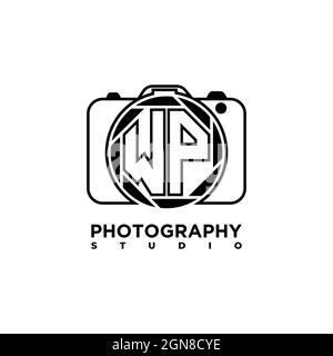 WP lettera del logo Fotografia geometrica vettore modello di stile di forma della fotocamera Illustrazione Vettoriale