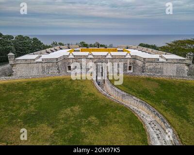 Messico, Campeche, San Francisco de Campeche, veduta aerea della Fortezza di San Miguel Foto Stock