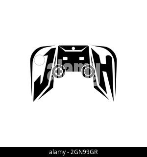 Logo di gioco iniziale di JH eSport. Modello vettoriale stile forma console di gioco Illustrazione Vettoriale