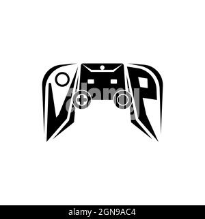 Logo iniziale del VP per il gioco eSport. Modello vettoriale stile forma console di gioco Illustrazione Vettoriale