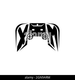 Logo di gioco iniziale di XM eSport. Modello vettoriale stile forma console di gioco Illustrazione Vettoriale