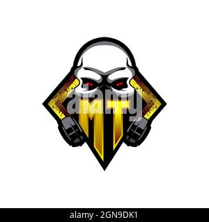 IL monogramma CON logo MT e forma del cranio disegna il modello vettore icona moderna Illustrazione Vettoriale
