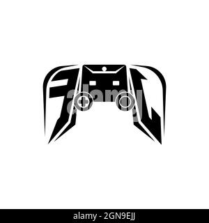 Logo di gioco iniziale FJ eSport. Modello vettoriale stile forma console di gioco Illustrazione Vettoriale