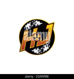 HJ Logo Monogram Gaming con gas forma disegni modello vettore icona moderna Illustrazione Vettoriale