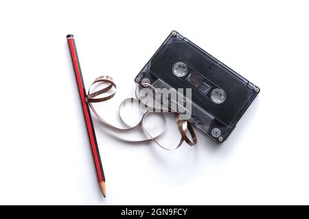 Nastro a cassetta e matita per avvolgimento del nastro Foto Stock