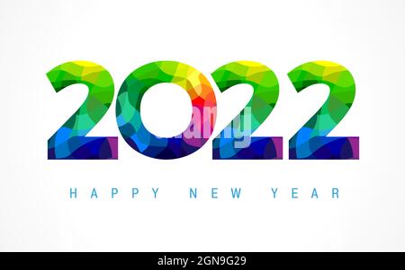 2022 Happy New Year carta colorata design. Vettore felice anno nuovo saluto illustrazione con colore colorato 20 22 numeri. Astratto di cifre colorate Illustrazione Vettoriale