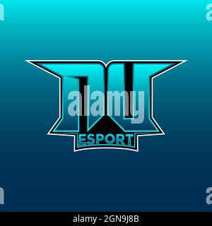 NU Logo eSport Gaming Initial con modello vettoriale in Blue Light Color Illustrazione Vettoriale