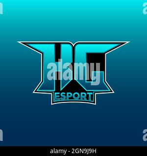 KJ Logo eSport Gaming Initial con modello vettoriale di design Blue Light Color Illustrazione Vettoriale