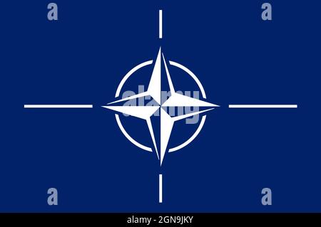 Minsk, Bielorussia - Maggio, 2021: Vista dall'alto della bandiera della NATO senza flagpole. Progettazione di piani, layout. Contrassegna sfondo Foto Stock